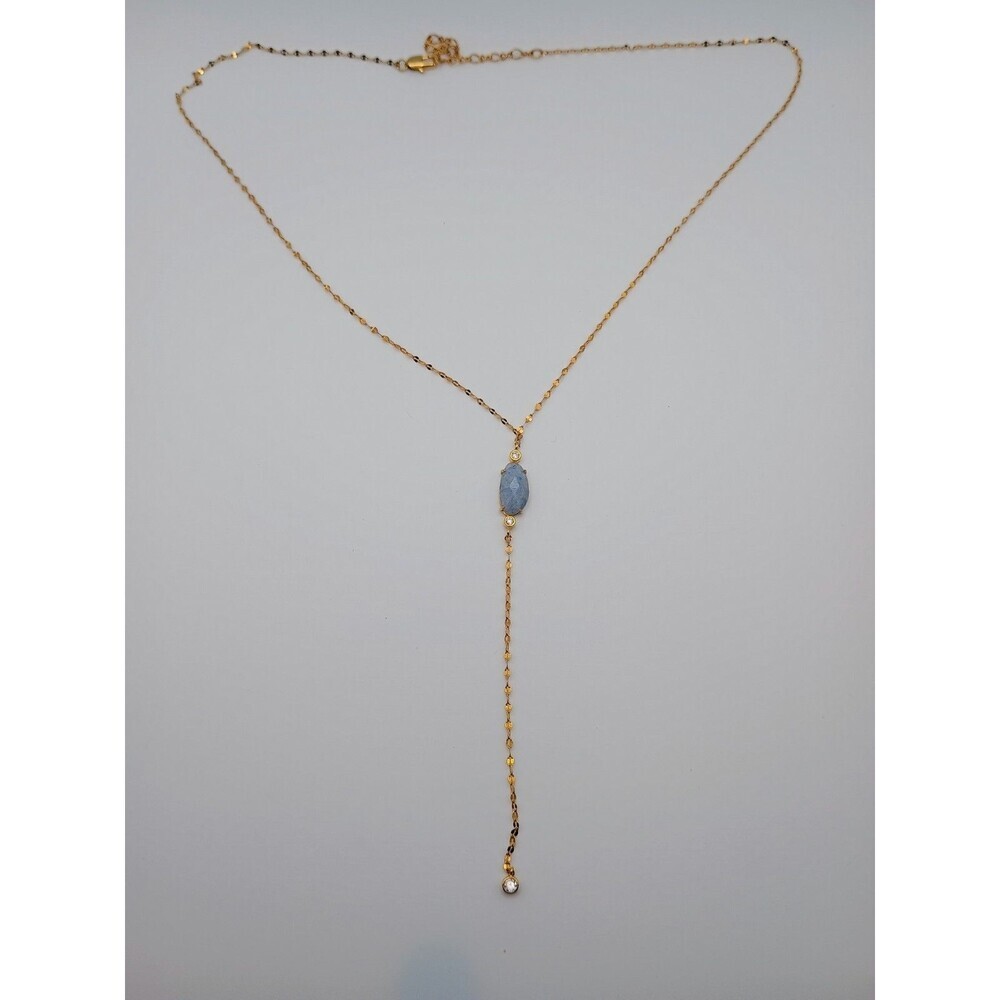 TAI Jewelry Gold Tone Y-Drop Lariat Necklace With Blue Stone And Bezel Accents
